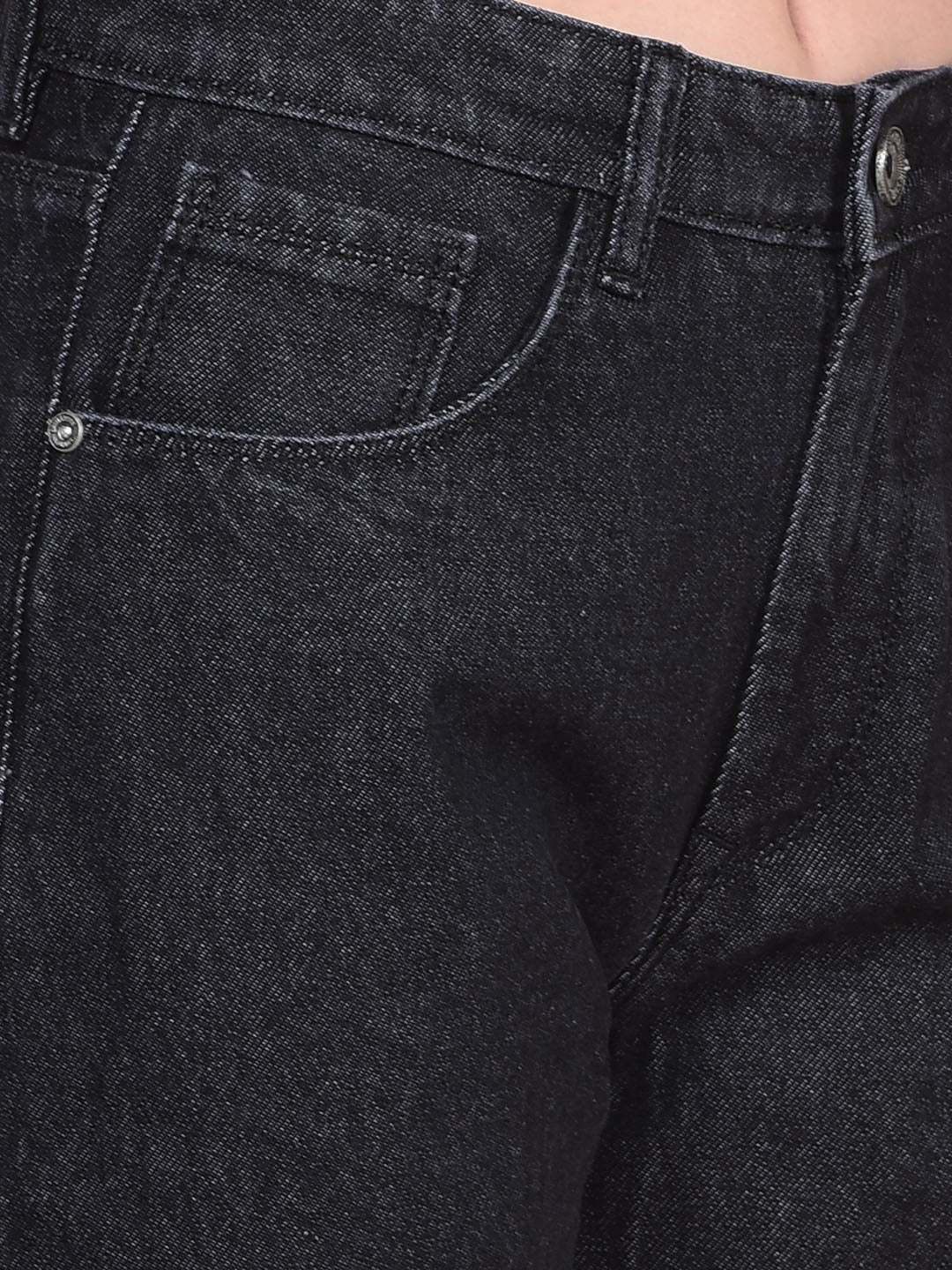 Black Wide-Leg 100% Cotton Jeans-Women Jeans-Crimsoune Club