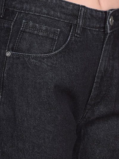 Black Wide-Leg 100% Cotton Jeans-Women Jeans-Crimsoune Club