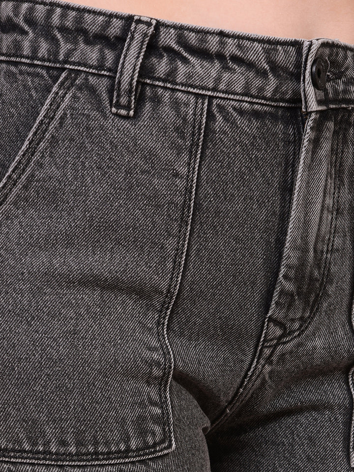 Women's Jeans Black 100% Cotton Cargo Jeans-Women Jeans-Crimsoune Club