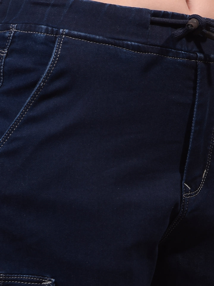 Women's Blue Cargo Joggers-Women Jeans-Crimsoune Club