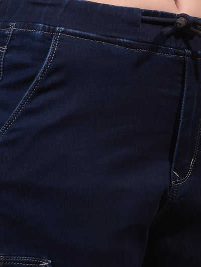 Women's Blue Cargo Joggers-Women Jeans-Crimsoune Club