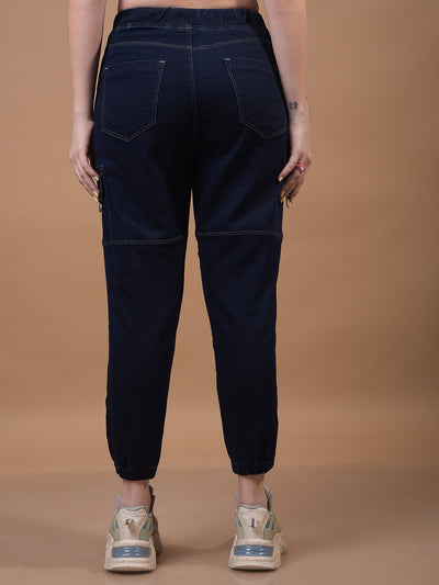 Women's Blue Cargo Joggers-Women Jeans-Crimsoune Club