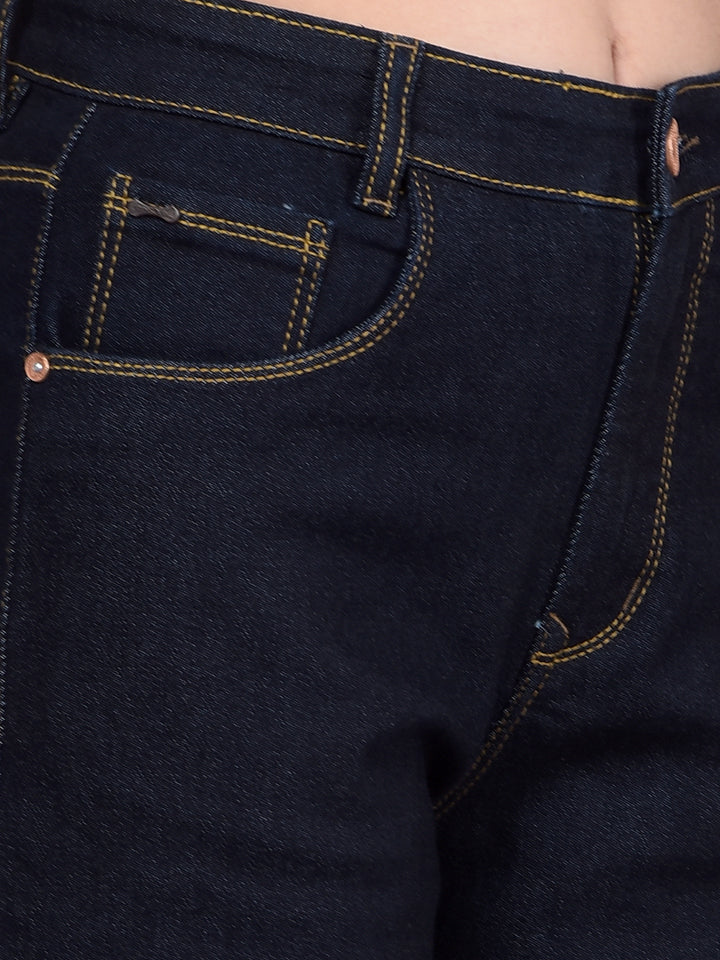 Navy Blue Wide-Leg Jeans-Women Jeans-Crimsoune Club