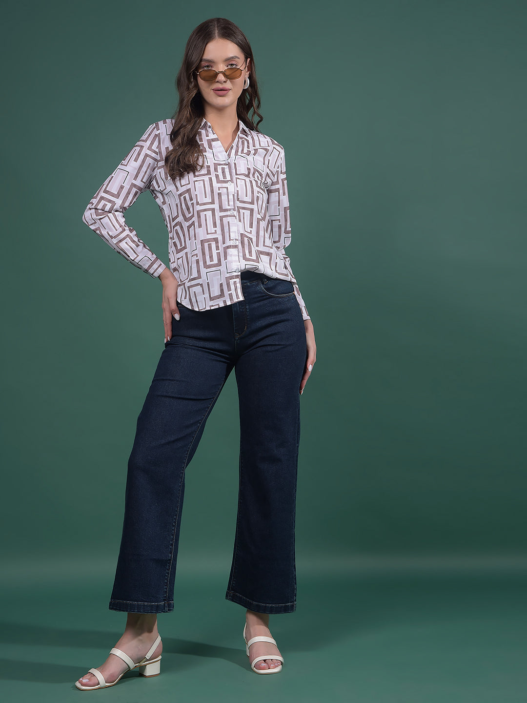 Navy Blue Wide-Leg Jeans-Women Jeans-Crimsoune Club