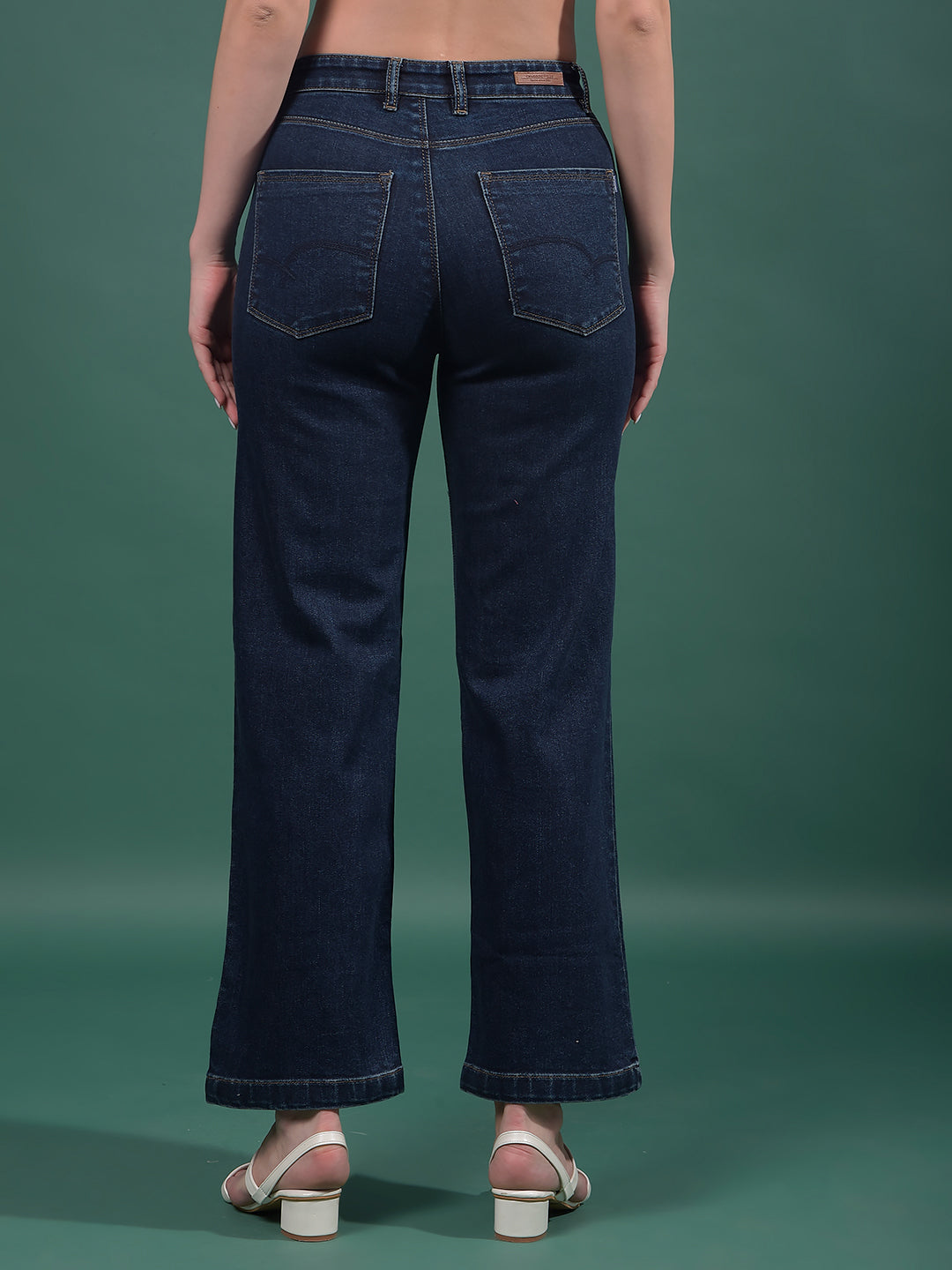 Navy Blue Wide-Leg Jeans-Women Jeans-Crimsoune Club