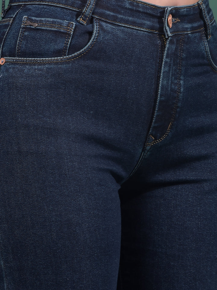 Navy Blue Wide-Leg Jeans-Women Jeans-Crimsoune Club