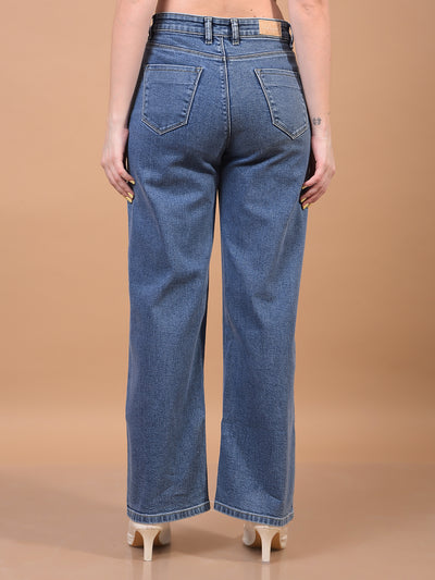 Women's Blue Wide-Leg Jeans-Women Jeans-Crimsoune Club