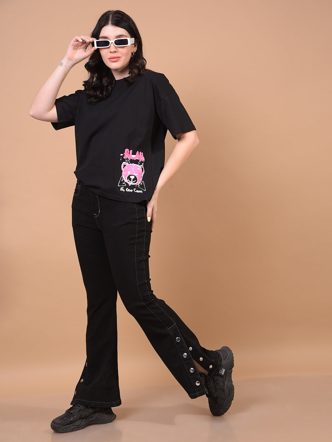 Women's Black Bootcut Jeans-Women Jeans-Crimsoune Club