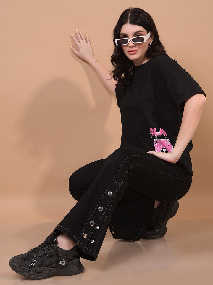 Women's Black Bootcut Jeans-Women Jeans-Crimsoune Club