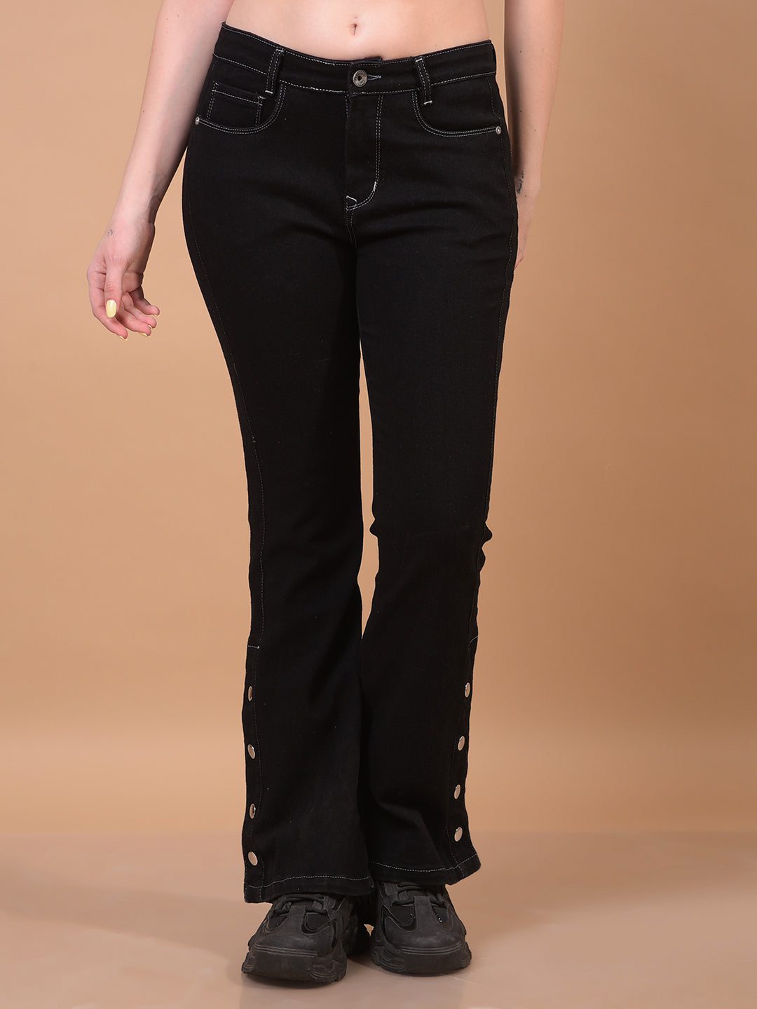 Women's Black Bootcut Jeans-Women Jeans-Crimsoune Club