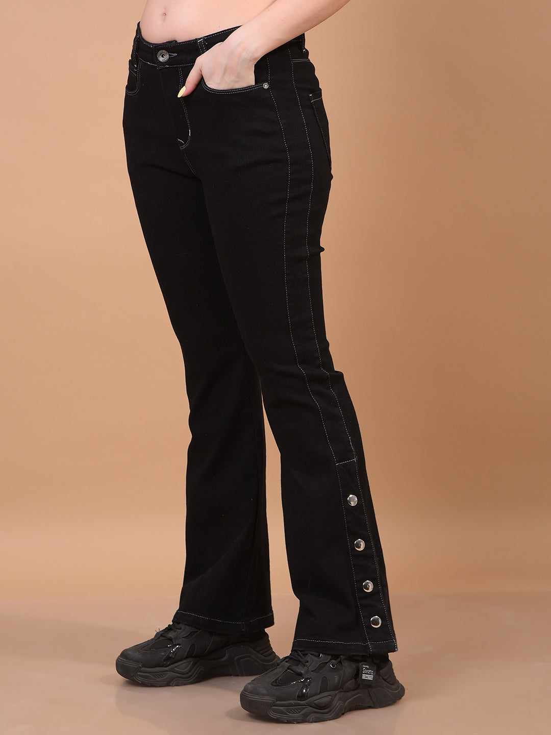 Women's Black Bootcut Jeans-Women Jeans-Crimsoune Club