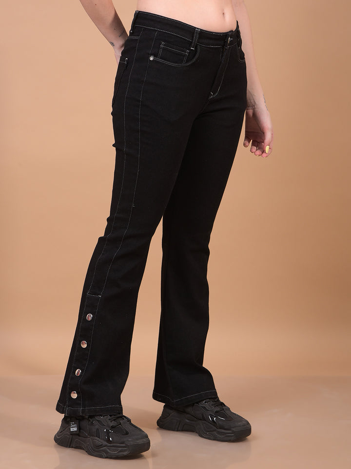 Women's Black Bootcut Jeans-Women Jeans-Crimsoune Club