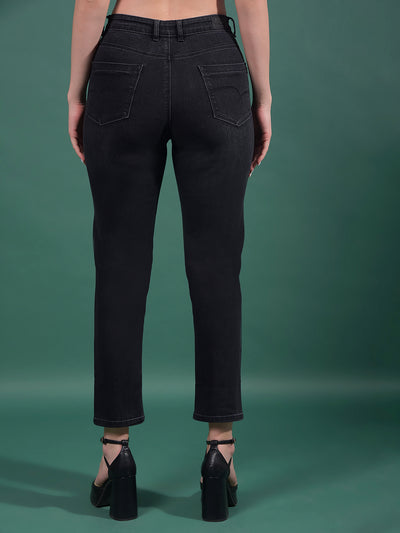 Black Straight Jeans-Women Jeans-Crimsoune Club