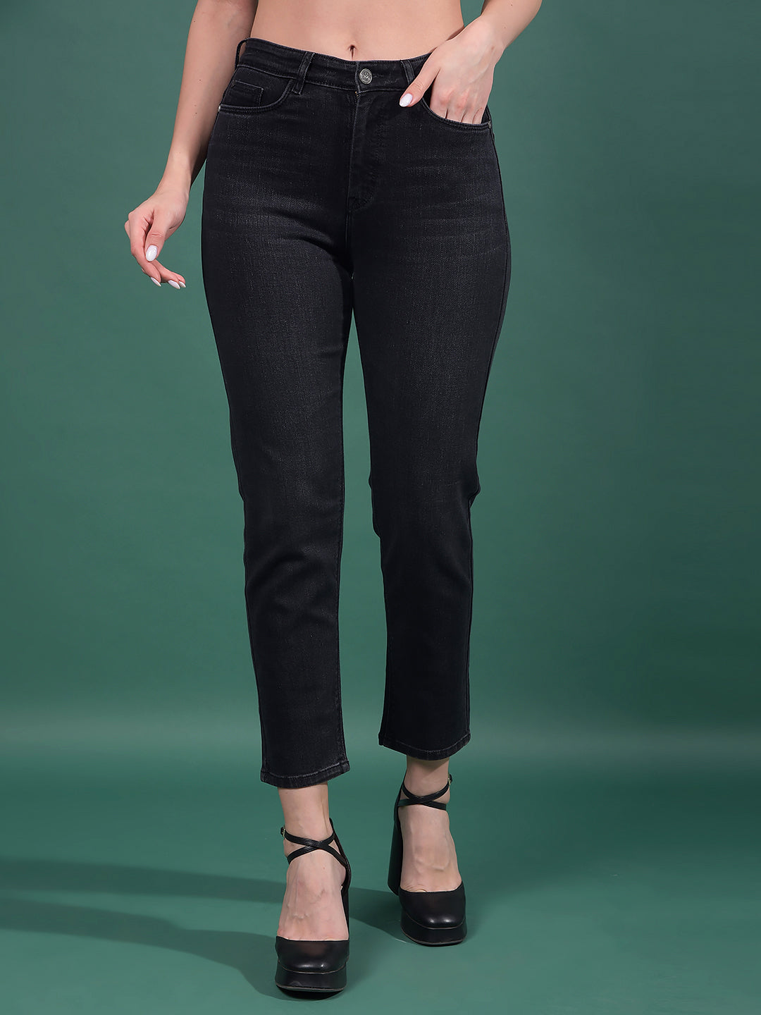 Black Straight Jeans-Women Jeans-Crimsoune Club