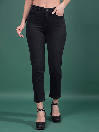 Black Straight Jeans-Women Jeans-Crimsoune Club