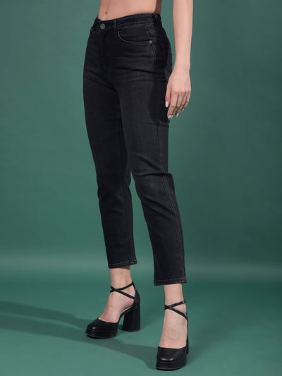 Black Straight Jeans-Women Jeans-Crimsoune Club