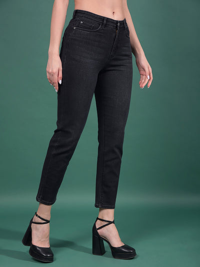 Black Straight Jeans-Women Jeans-Crimsoune Club