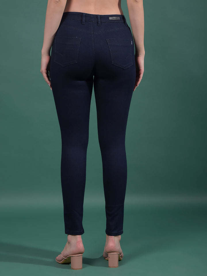 Navy Blue Skinny High-Waist Jeans-Women Jeans-Crimsoune Club