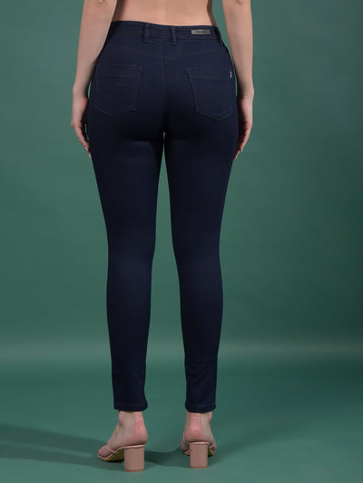 Navy Blue Skinny High-Waist Jeans-Women Jeans-Crimsoune Club