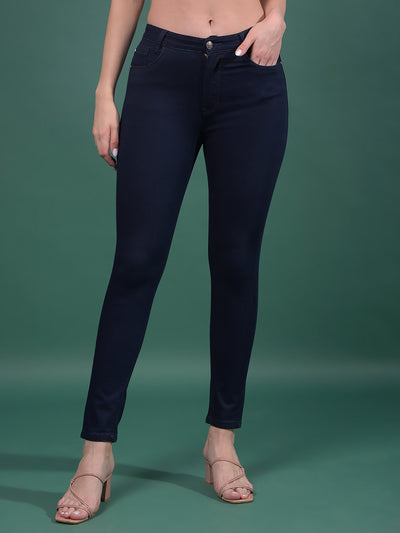 Navy Blue Skinny High-Waist Jeans-Women Jeans-Crimsoune Club