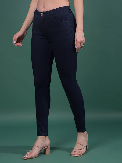 Navy Blue Skinny High-Waist Jeans-Women Jeans-Crimsoune Club