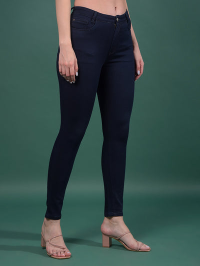 Navy Blue Skinny High-Waist Jeans-Women Jeans-Crimsoune Club