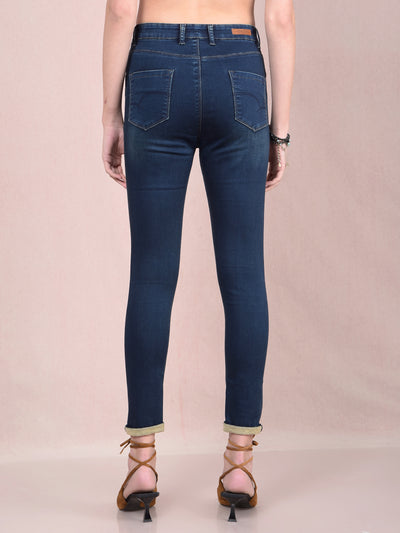 Navy Blue Skinny High-Waist Jeans-Women Jeans-Crimsoune Club
