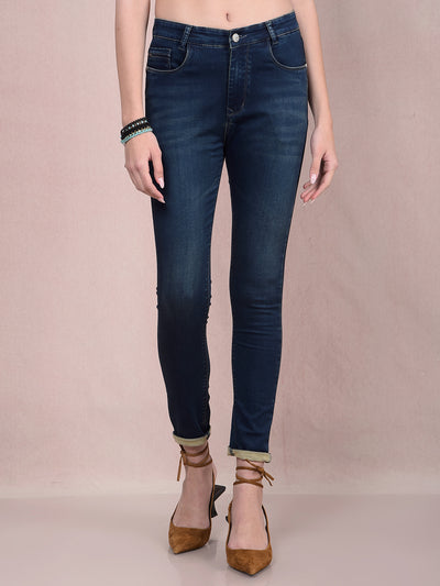 Navy Blue Skinny High-Waist Jeans-Women Jeans-Crimsoune Club