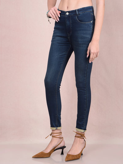 Navy Blue Skinny High-Waist Jeans-Women Jeans-Crimsoune Club
