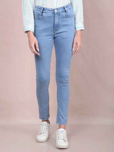 Blue Skinny High-Waist Jeans-Women Jeans-Crimsoune Club