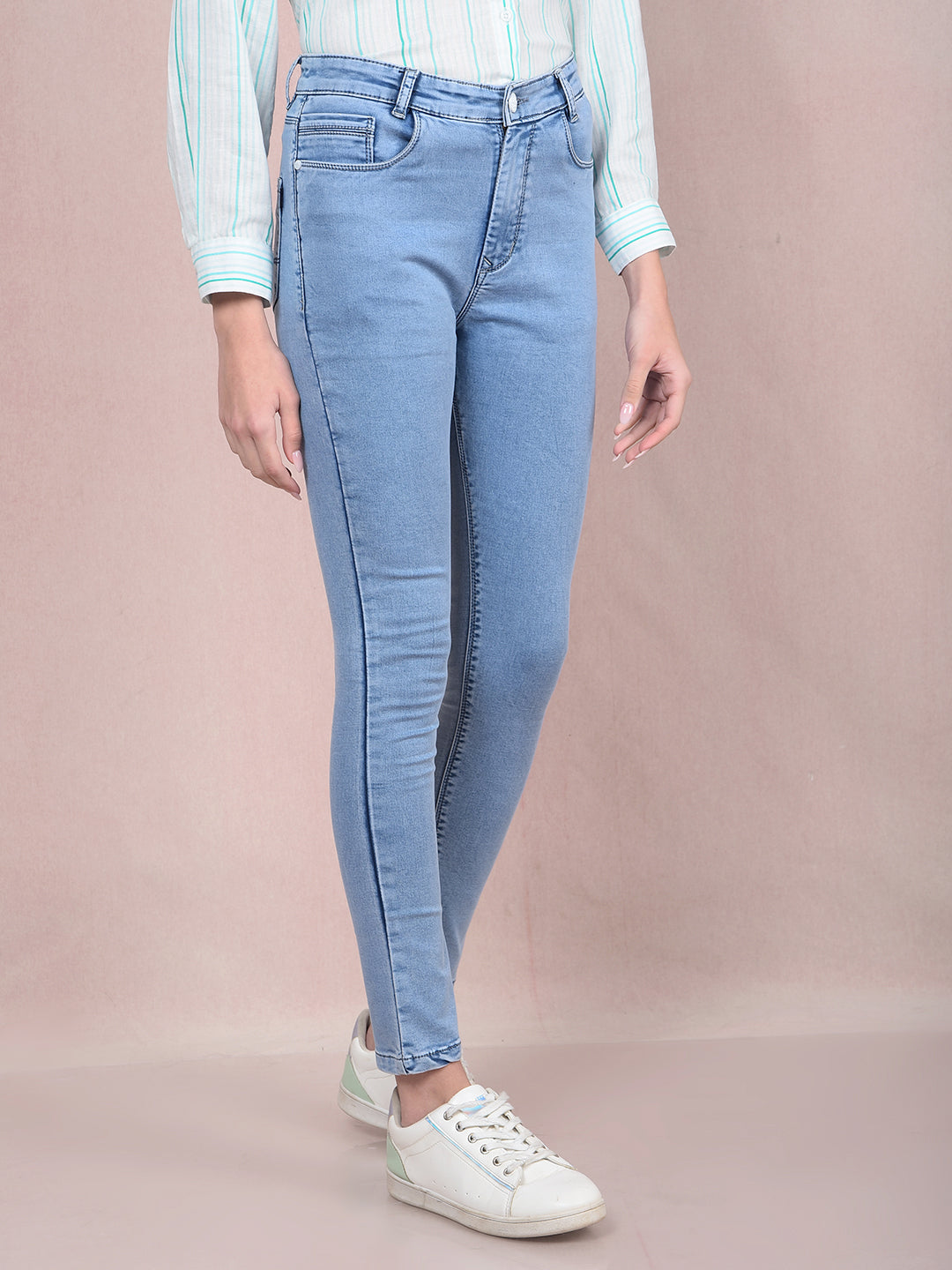 Blue Skinny High-Waist Jeans-Women Jeans-Crimsoune Club