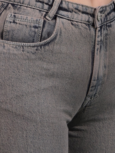 Grey 100% Cotton Wide-Leg Jeans-Women Jeans-Crimsoune Club