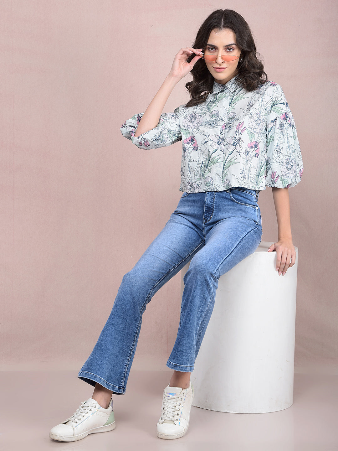 Blue Bootcut Jeans-Women Jeans-Crimsoune Club