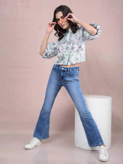 Blue Bootcut Jeans-Women Jeans-Crimsoune Club