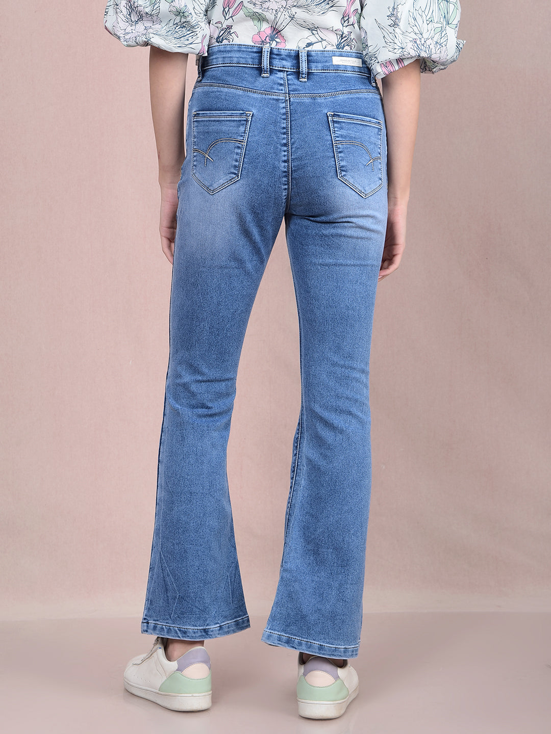 Blue Bootcut Jeans-Women Jeans-Crimsoune Club