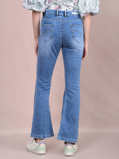 Blue Bootcut Jeans-Women Jeans-Crimsoune Club