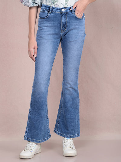 Blue Bootcut Jeans-Women Jeans-Crimsoune Club