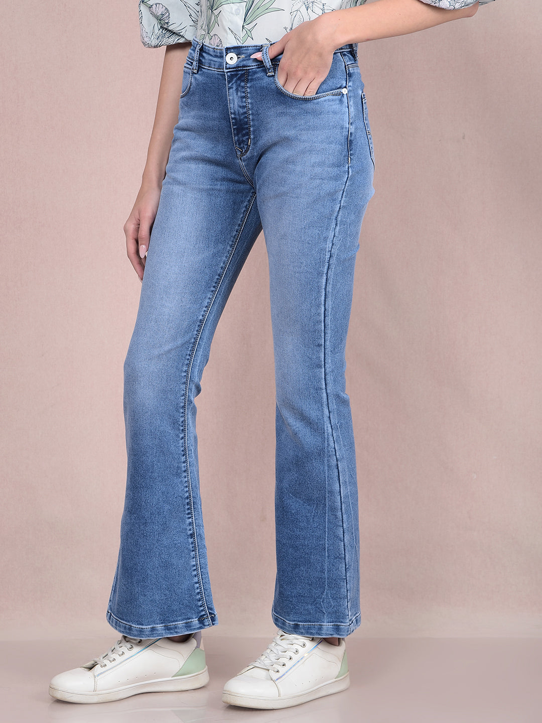 Blue Bootcut Jeans-Women Jeans-Crimsoune Club
