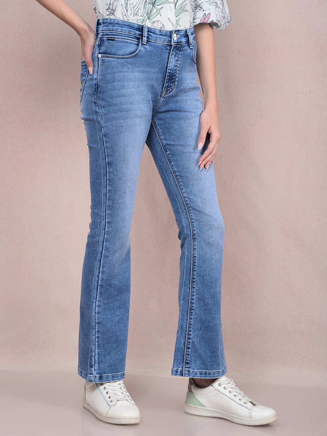 Blue Bootcut Jeans-Women Jeans-Crimsoune Club