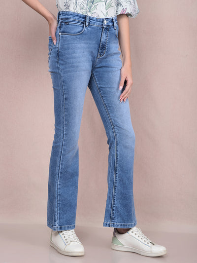 Blue Bootcut Jeans-Women Jeans-Crimsoune Club