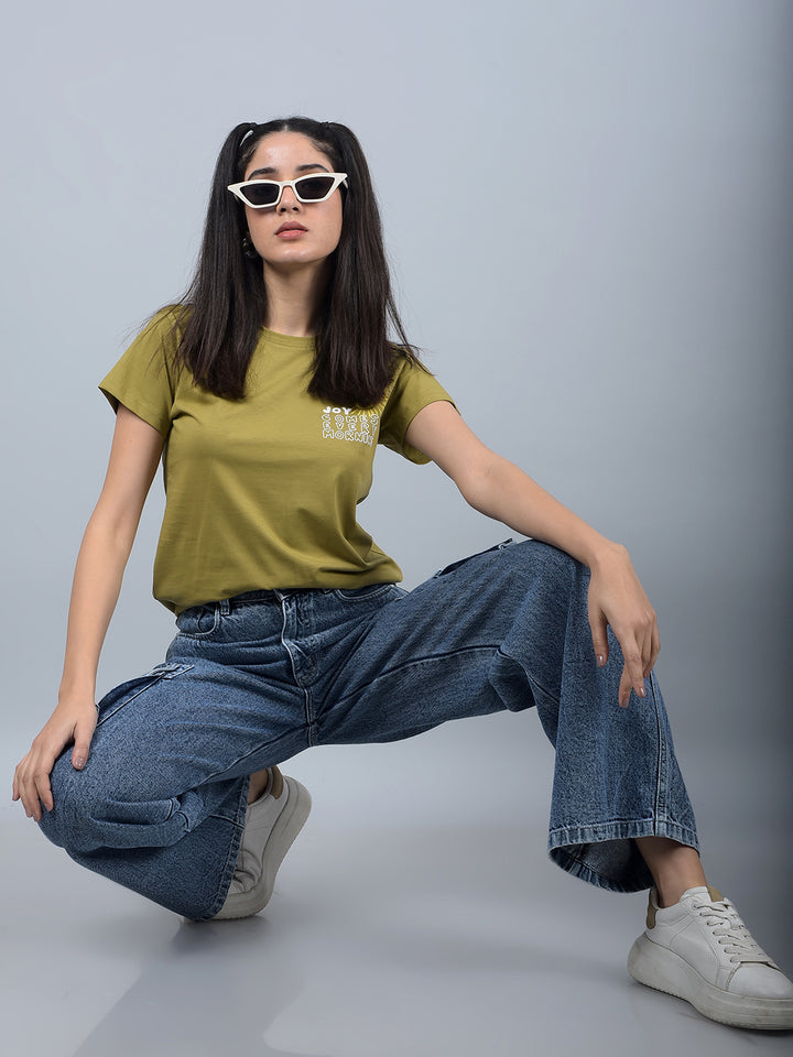 Blue 100% Cotton Baggy Cargo Jeans-Women Jeans-Crimsoune Club