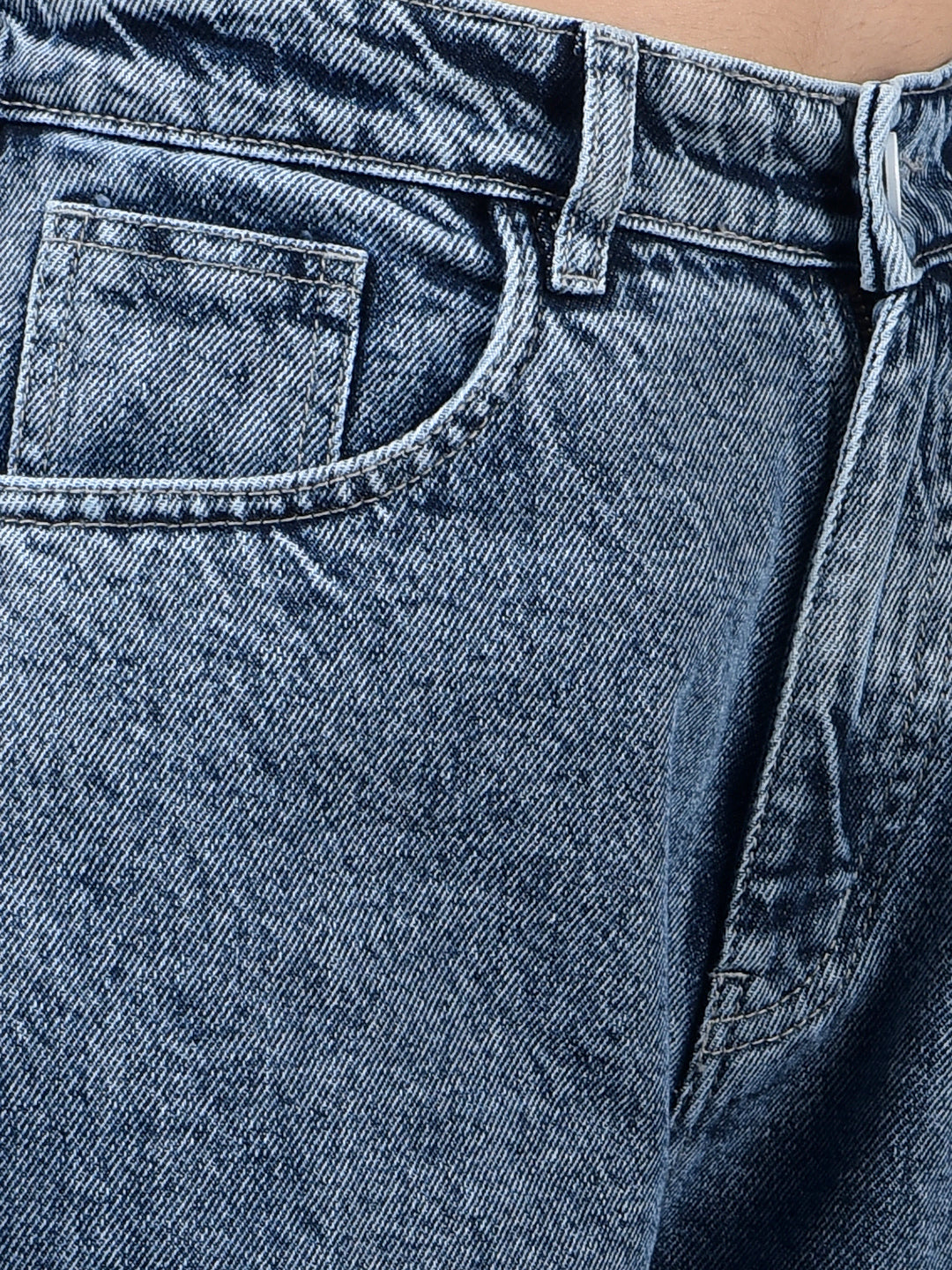 Blue 100% Cotton Baggy Cargo Jeans-Women Jeans-Crimsoune Club