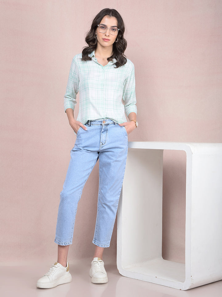 Blue Mom Fit Jeans-Women Jeans-Crimsoune Club