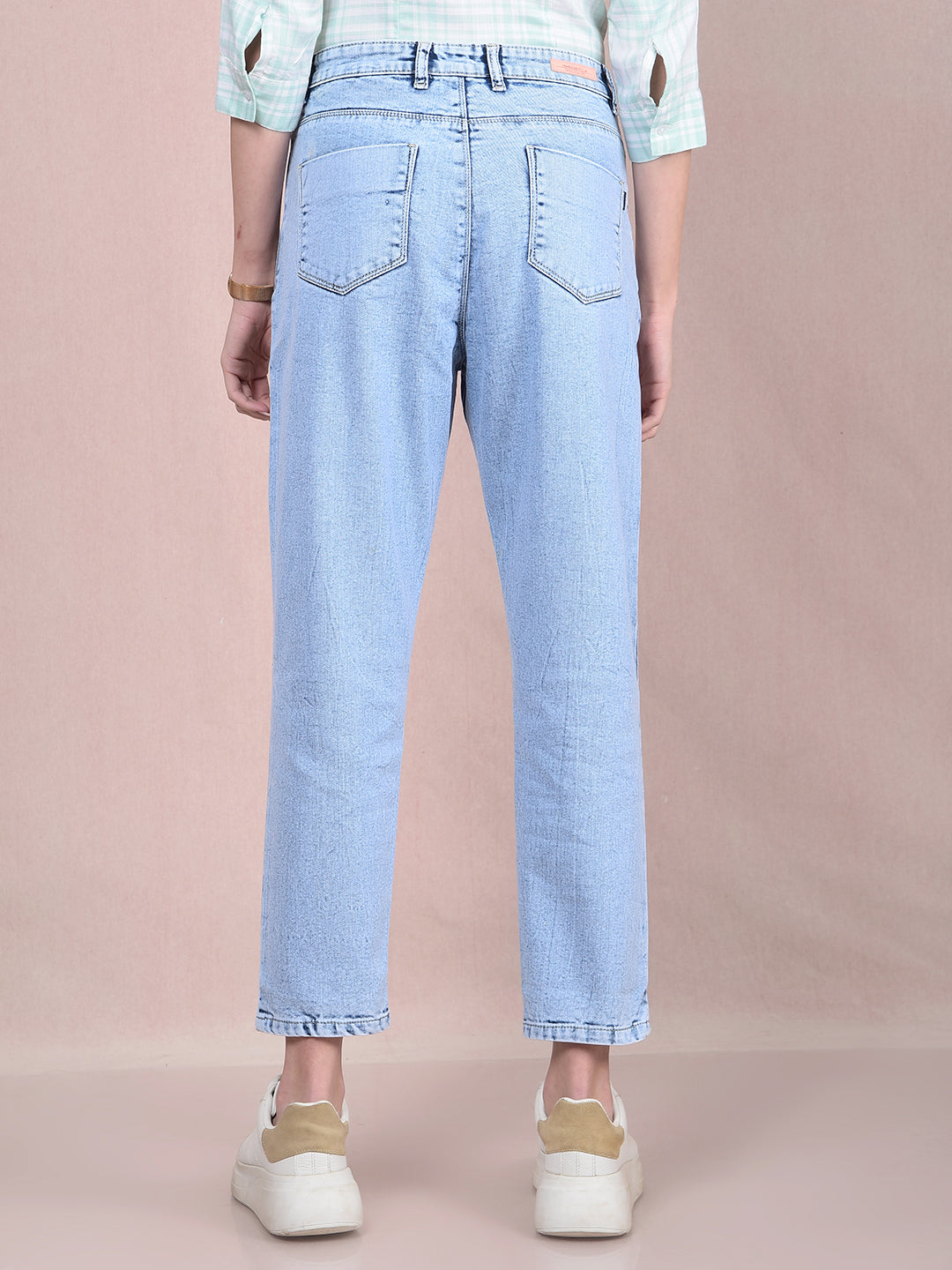 Blue Mom Fit Jeans-Women Jeans-Crimsoune Club