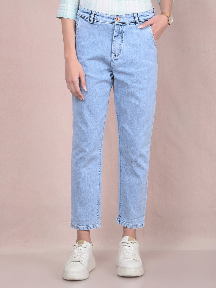 Blue Mom Fit Jeans-Women Jeans-Crimsoune Club