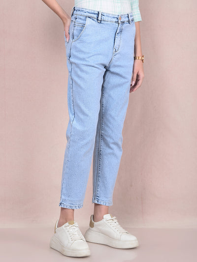 Blue Mom Fit Jeans-Women Jeans-Crimsoune Club