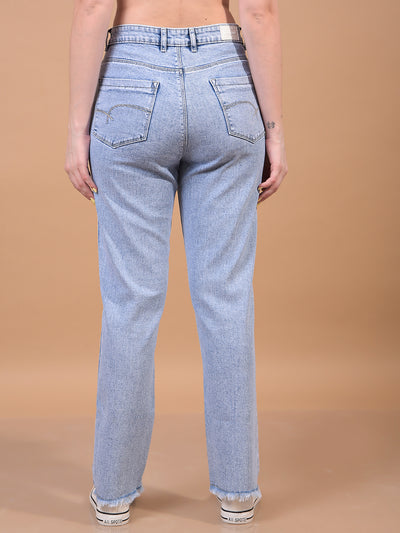Women's Blue Straight Jeans-Women Jeans-Crimsoune Club