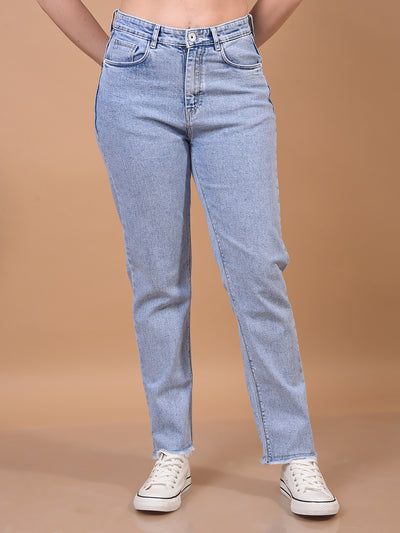 Women's Blue Straight Jeans-Women Jeans-Crimsoune Club