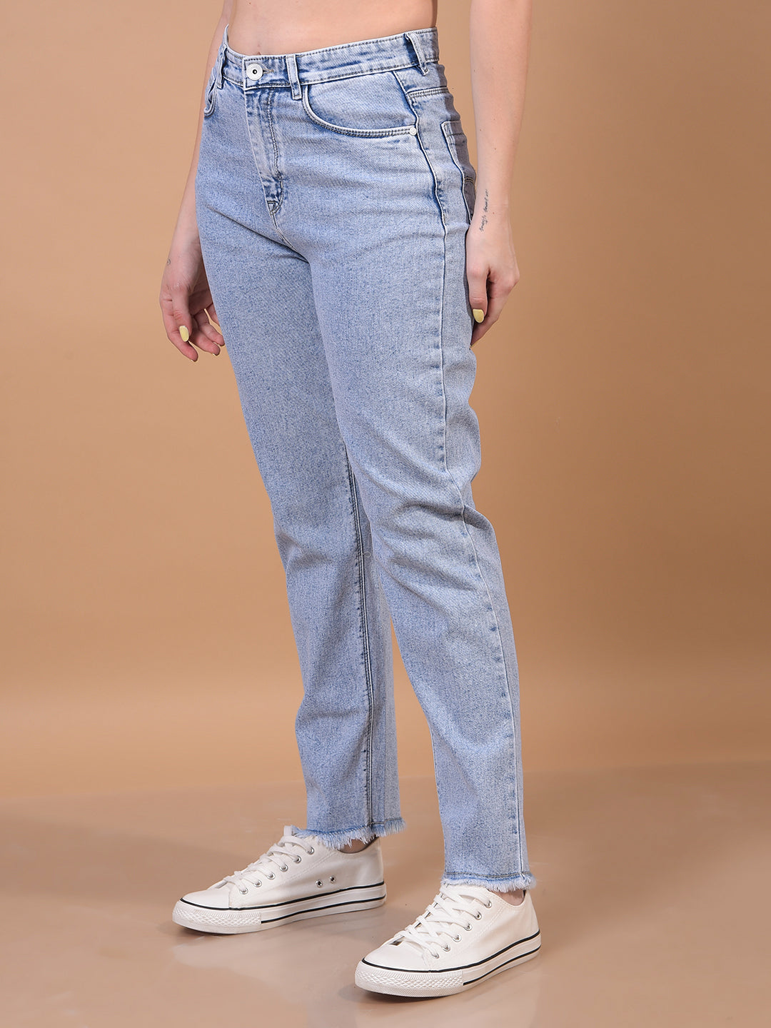 Women's Blue Straight Jeans-Women Jeans-Crimsoune Club