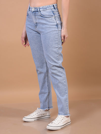 Women's Blue Straight Jeans-Women Jeans-Crimsoune Club